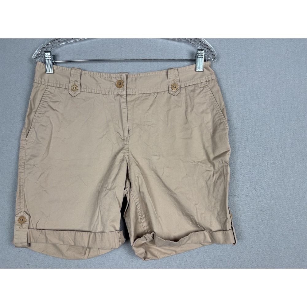 Talbots Shorts Womens 8P Beige Twill Chino Roll Cuff Tab Hem Stretch Casual